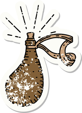 Bir insan tarafından çizilmiş eski bir dövme stili deri su şişesi.