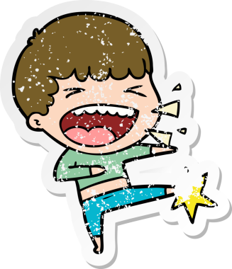 Bir insan tarafından çizilmiş gülen bir karikatür çıkartması.