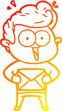 Bir insan tarafından çizilmiş bir zarfla çizgi film karakteri çizimi.