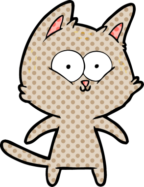 Bir insan tarafından çizilmiş mutlu çizgi film kedisi.