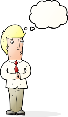 Bir insan tarafından çizilmiş düşünce baloncuğu olan sinirli bir adam.