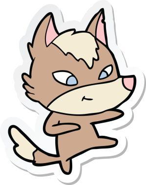 Bir insan tarafından çizilmiş dost canlısı bir kurt çizgi filminin çıkartması.