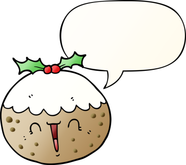 Hoş bir çizgi film pudingi konuşma baloncuğu ile bir insan tarafından çizilmiş.