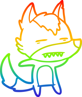 Gökkuşağı gradyan çizgi çizimi bir insan tarafından çizilmiş dişleri gösteren bir kurt çizgi