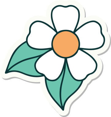 Bir insan tarafından çizilmiş geleneksel bir çiçek stiliyle dövme çıkartması.