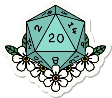 Bir insan tarafından çizilmiş 20 D20 zarının etiketi.