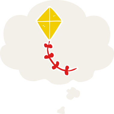 Düşünce baloncuklu çizgi film uçurtması insan tarafından çizilmiş.