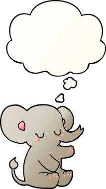 Bir insan tarafından çizilmiş, düşünce baloncuklu çizgi film fili.