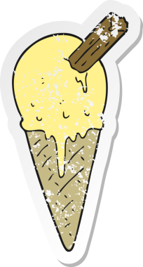 Bir insan tarafından çizilmiş bir dondurma külahının gerilimli retro yapıştırması.