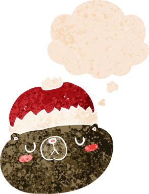 Düşünce baloncuklu çizgi film Noel ayısı grunge sıkıntılı retro dokulu bir insan tarafından çizilmiş