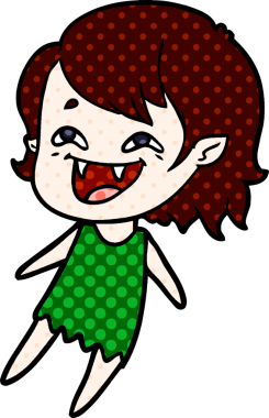 Bir insan tarafından çizilmiş gülen vampir kız çizgi filmi.