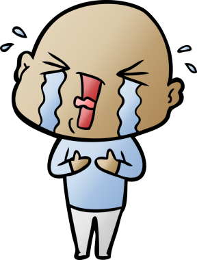 Bir insan tarafından çizilmiş ağlayan kel bir adam.