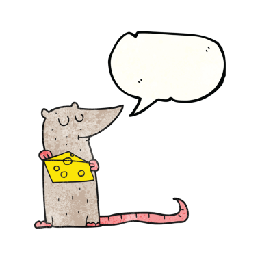 Bir insan tarafından çizilmiş peynirli karikatür fare desenli serbest konuşma balonu.
