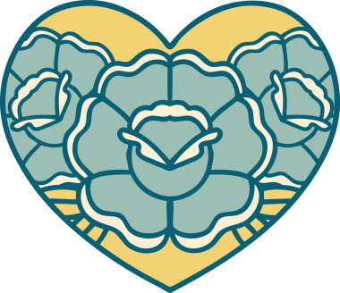 Bir insan tarafından çizilmiş kalp ve çiçeklerin ikonik dövme şekli