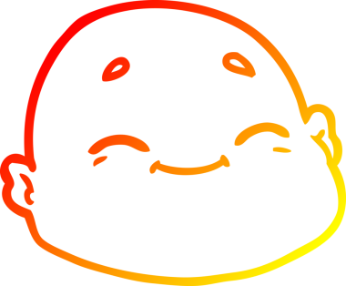 Bir insan tarafından çizilmiş, mutlu kel bir adamın çizgi çizimi.