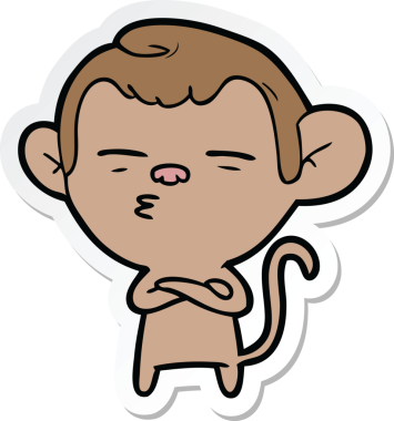 Bir insan tarafından çizilmiş şüpheli bir maymunun çıkartması.