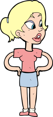 Bir insan tarafından çizilmiş kalçaları olan çizgi film kadını.