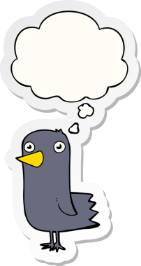 Düşünce baloncuğu insan tarafından çizilmiş bir çıkartma olan çizgi film kuşu.
