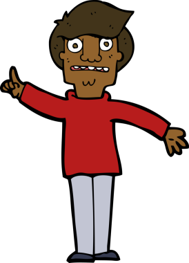 Çizgi filmci bir insan tarafından çizilmiş sorular soruyor.