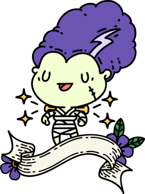 Dövme stili zombi gelin karakteri bir insan tarafından çizilmiş.