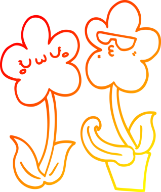 Bir insan tarafından çizilmiş sevimli bir karikatür çiçeğinin sıcak çizgi çizimi