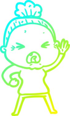 Bir insan tarafından çizilmiş kızgın yaşlı bir kadının soğuk çizgi çizimi.