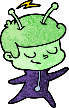 Bir insan tarafından çizilmiş dost canlısı çizgi film uzay adamı.