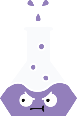 Bir insan tarafından çizilmiş bir bilim şişesinin düz renkli retro karikatürü