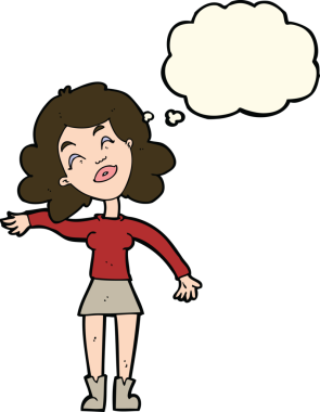 Çizgi filmdeki kadın sadece bir insan tarafından çizilmiş düşünce baloncuğuyla şaka yapıyor.