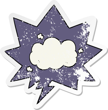 Konuşma baloncuğu olan karikatür bulutu bir insan tarafından çizilmiş sıkıntılı eski bir çıkartma