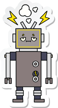 Bir insan tarafından çizilmiş arızalı sevimli bir robot karikatürü çıkartması.