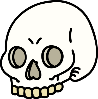 Bir insan tarafından çizilmiş geleneksel bir kafatası dövmesi.