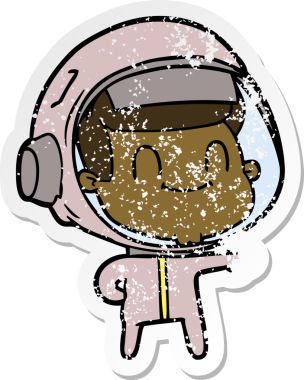 Bir insan tarafından çizilmiş mutlu bir astronotun sıkıntılı çıkartması.