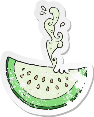 Bir insan tarafından çizilmiş karpuz diliminin gerilemiş retro yapıştırması