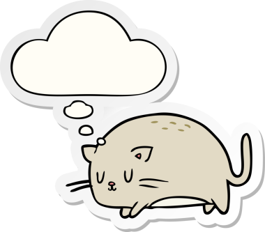 İnsan tarafından çizilmiş bir çıkartma olarak düşünce baloncuğu olan sevimli çizgi film kedisi.