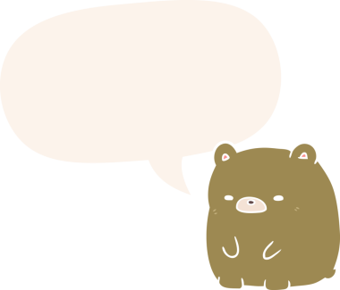 Bir insan tarafından çizilmiş eski moda konuşma baloncuğu olan sevimli çizgi film üzgün ayı.