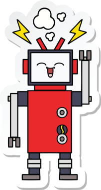 Bir insan tarafından çizilmiş şirin çizgi film robotunun çıkartması.