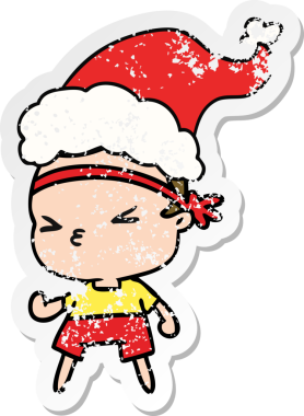 Bir insan tarafından çizilmiş Kawai çocuğunun, sıkıntılı yılbaşı çıkartması.