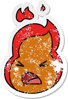 Kederli çıkartma çizgi film çizimi Kawaii bir insan tarafından çizilmiş sevimli ateş alevi