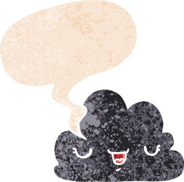 Bir insan tarafından çizilmiş grunge sıkıntılı retro biçiminde konuşma baloncuğu ile sevimli çizgi film bulutu