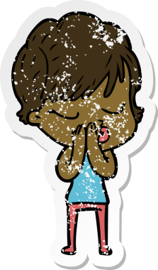 Bir insan tarafından çizilmiş gözleri olan karikatürlü bir kadının sıkıntılı çıkartması.