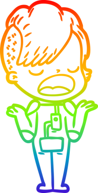 Gökkuşağı gradyan çizgi çizimi. Bir insan tarafından çizilmiş havalı bir hippi kız.