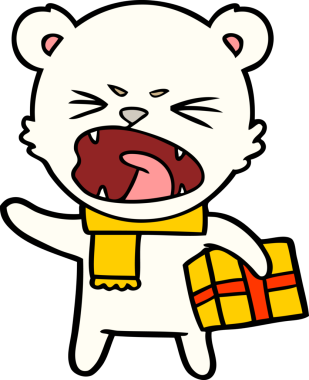 Kızgın karikatür kutup ayısı. Bir insan tarafından çizilmiş Noel hediyesi.