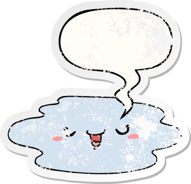 Yüzü konuşma baloncuğu olan karikatür birikintisi bir insan tarafından çizilmiş sıkıntılı eski bir çıkartma