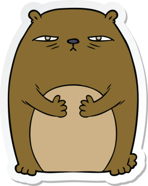 Bir insan tarafından çizilmiş, yorgun, sinirli bir ayının çıkartması.