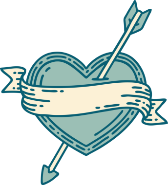 Bir insan tarafından çizilmiş ok kalp ve pankartın ikonik dövme şekli