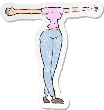 Bir insan tarafından çizilmiş, geniş kollu, karikatür kadın vücudunun gerilmiş yapıştırması.