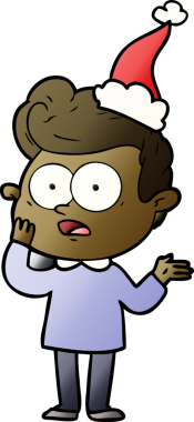 Bir insan tarafından çizilmiş Noel Baba şapkası takan bir adamın el çizimi karikatürü.