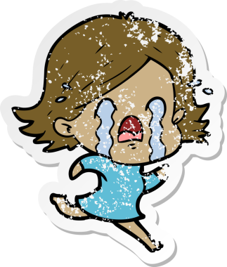 Bir insan tarafından çizilmiş ağlayan karikatürlü bir kadının sıkıntılı çıkartması.