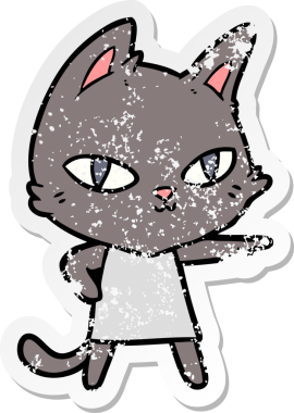 Bir insan tarafından çizilmiş karikatür kedisinin sıkıntılı çıkartması.